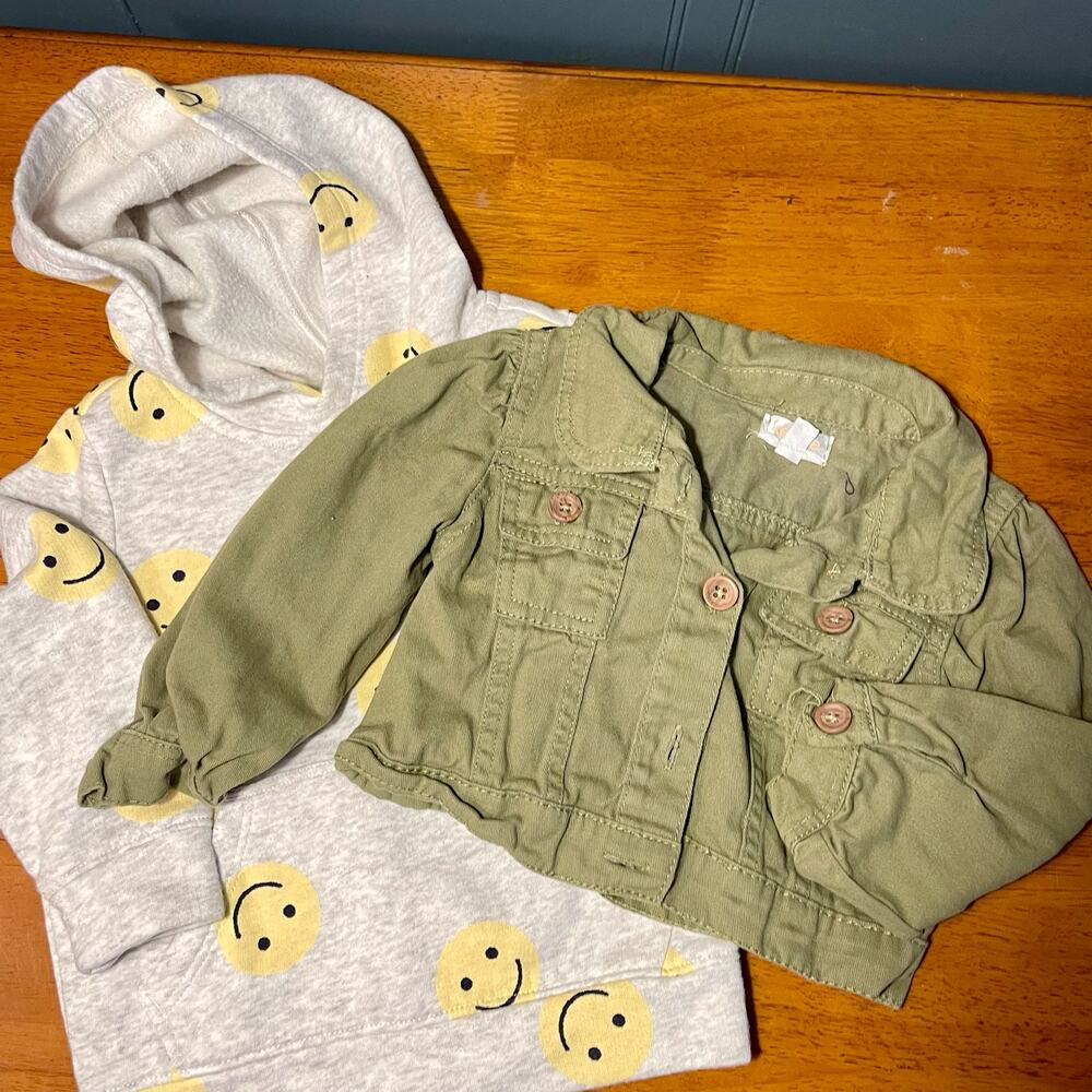 Kensie Girl Toddler Olive Cargo Jacket & Smiley Face Hoodie Bundle Lot 18-24M